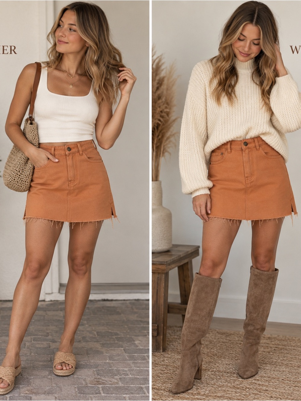 NWT Lizard Thicket Sadie Canyon Rust Denim Raw Hem Mini Skirt Large